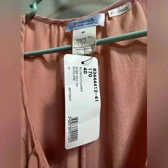 NWT | Sonia Rykiel 100% Silk A-Line Colorblock Dress | Cyclamen & Blush | Size 4 - Picture 5 of 7